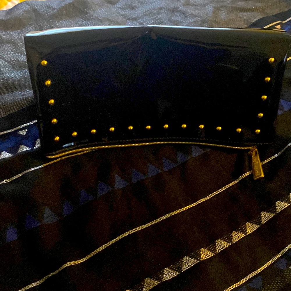 Estée Lauder Evening Bag Cosmetic Clutch. Black with Gold Studs. Vinyl. New.